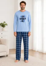 Pijama barbat blue  cu carouri albastru