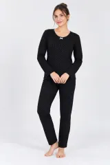 Pijama Damă de Iarnă – Negru cu Picățele Albe