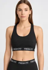 Bustieră sport damă Fresh Fit din bumbac, fără burete și fără balene, cu spate racerback, negru