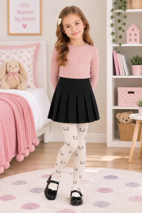 Dres copii din bumbac cu ursuleți panda – bej