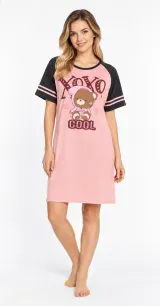 Rochie casual damă din bumbac 100%, cu mânecă scurtă și imprimeu „XOXO”, roz