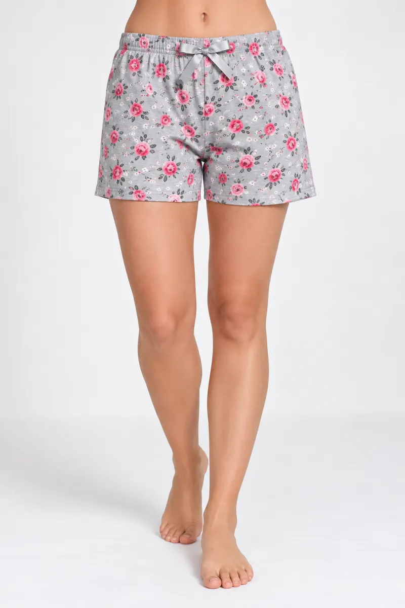 Short damă pijama, gri, imprimeu trandafiri