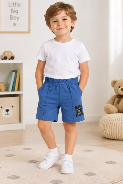 Pantaloni scurți sport copii cu dungă decorativă, Albastru