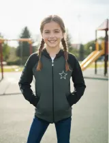 Hanorac fetițe gri închis cu glugă și imprimeu „Girls Team”