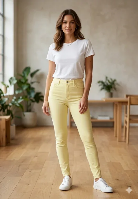 Blugi damă skinny talie înaltă –galben