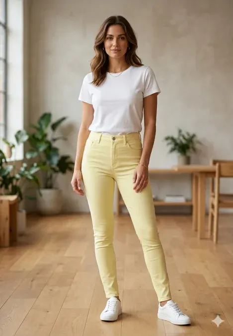 Blugi damă skinny talie înaltă –galben