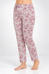 Pantaloni de pijama damă Big Size, gri cu flori vișinii