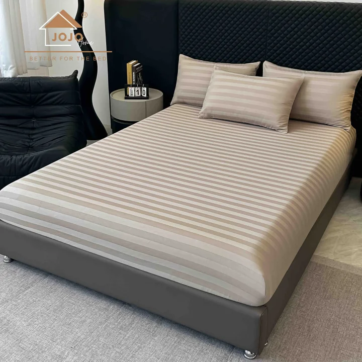 Lenjerie de Pat 100% Bumbac Damasc Deluxe, 6 Piese, Cearșaf cu Elastic 180x200 cm, Husă Pilotă 200x230 cm