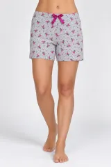 Short damă pijama, gri, imprimeu flori mov