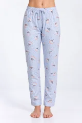 Pantaloni de pijama damă Big Size, turcoaz cu flori portocalii