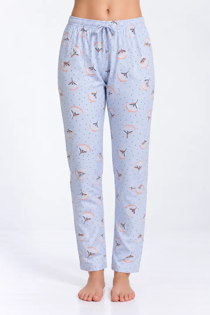 Pantaloni de pijama damă Big Size, turcoaz cu flori portocalii