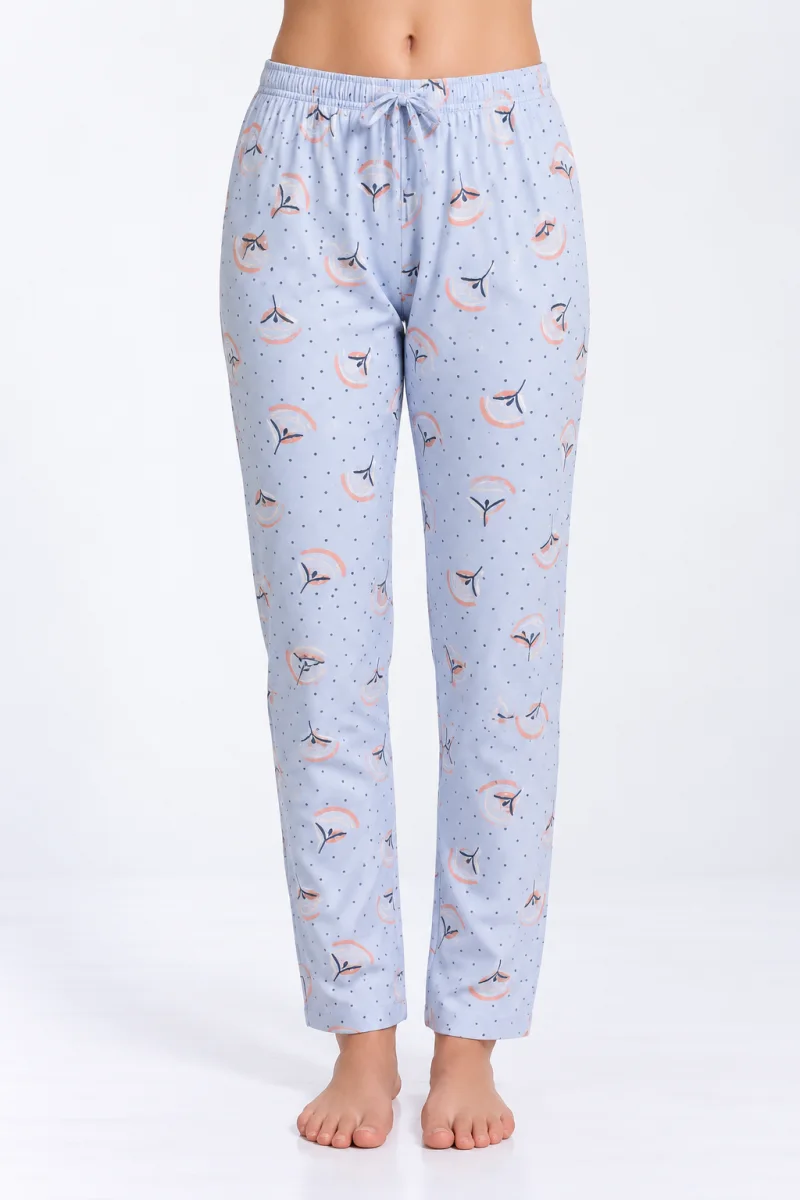 Pantaloni de pijama damă Big Size, turcoaz cu flori portocalii