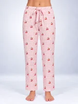 Pantaloni de pijama de dama alb roz cu cirese