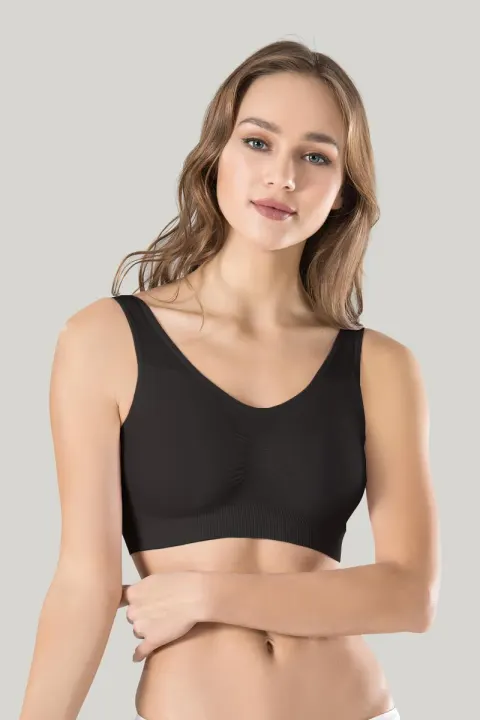 Bustieră damă Miss Fit elastică, cu bretele late, burete și design fără cusături, negru