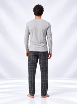 Pijama bărbați cu mânecă lungă și pantaloni lungi cu imprimeu