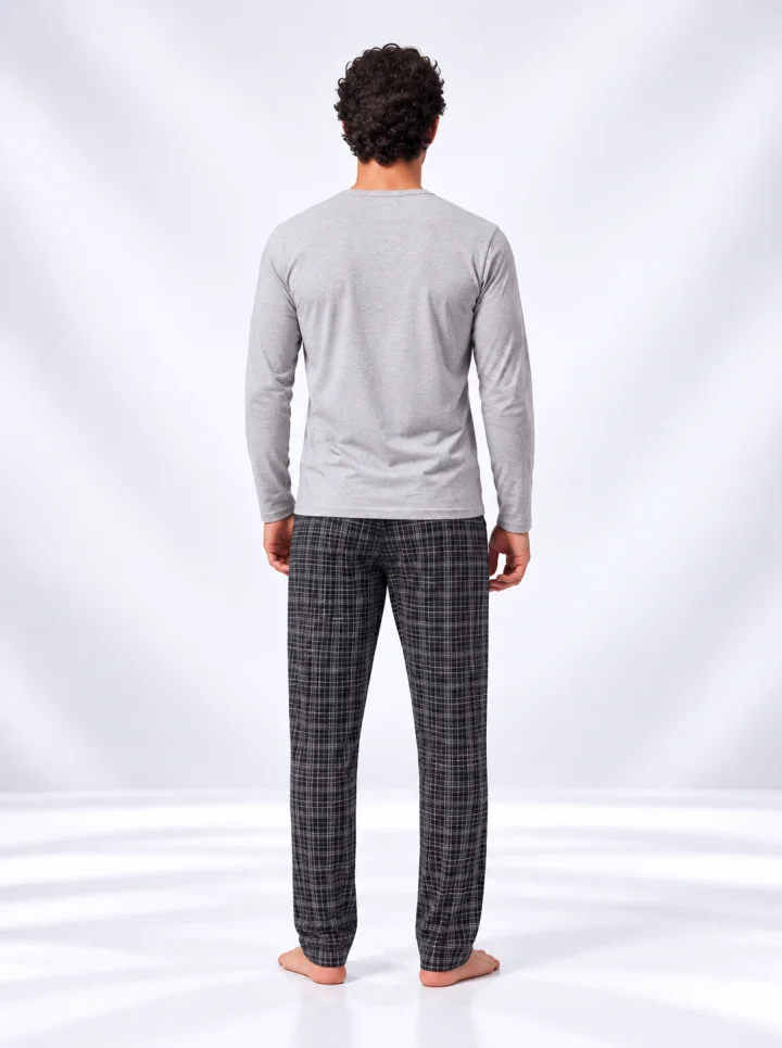 Pijama bărbați cu mânecă lungă și pantaloni lungi cu imprimeu