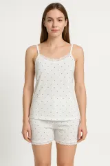 Pijama damă maiou și short – imprimeu puncte negre