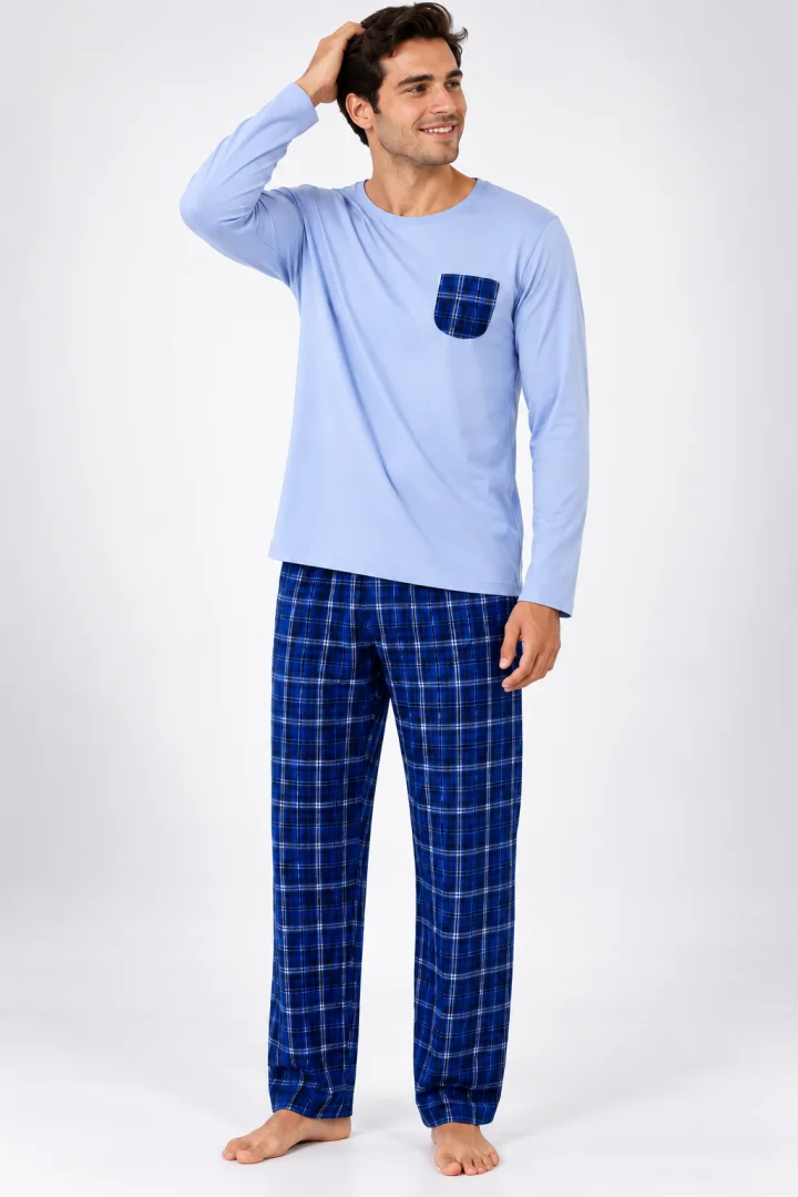 Pijama barbat blue si albastru cu carouri
