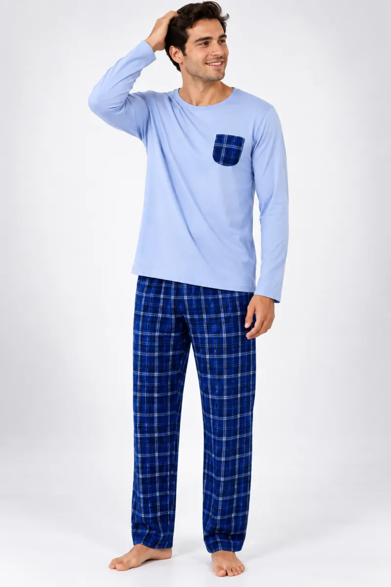 Pijama barbat blue si albastru cu carouri
