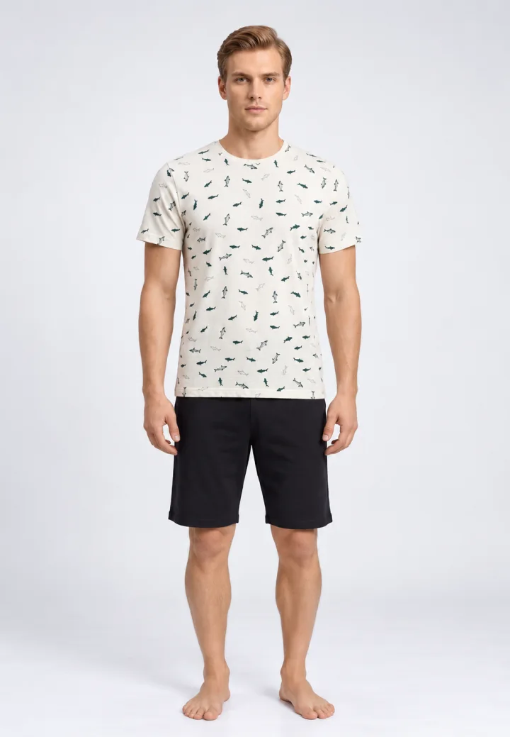 Pijama barbati din bumbac, crem