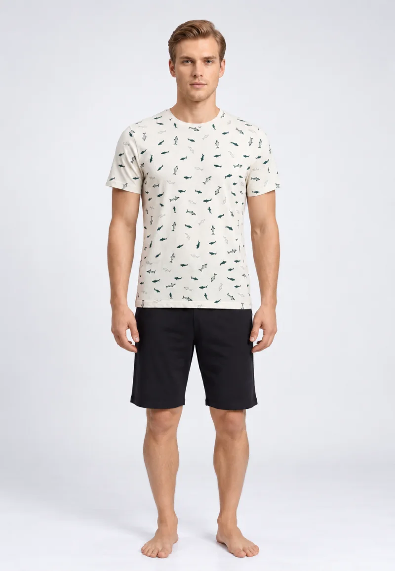 Pijama barbati din bumbac, crem
