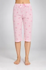 Pantaloni pijama damă 3/4, roz, imprimeu fundite