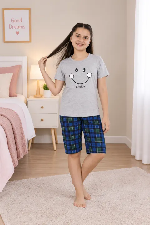 Pijama fetițe din bumbac, gri