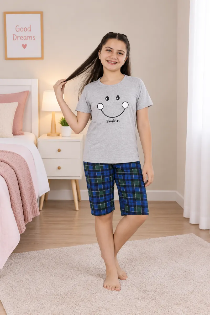 Pijama fetițe din bumbac, gri