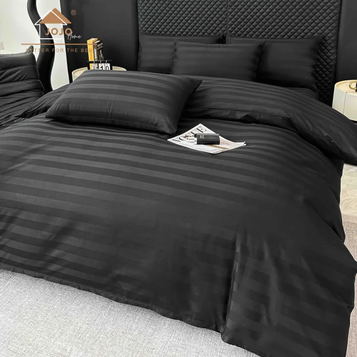 Lenjerie de Pat 100% Bumbac Damasc Deluxe, 6 Piese, Cearșaf cu Elastic 180x200 cm, Husă Pilotă 200x230 cm