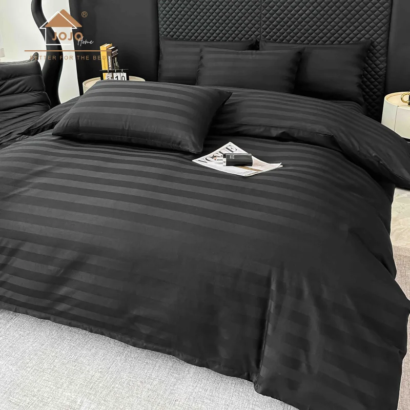 Lenjerie de Pat 100% Bumbac Damasc Deluxe, 6 Piese, Cearșaf cu Elastic 180x200 cm, Husă Pilotă 200x230 cm