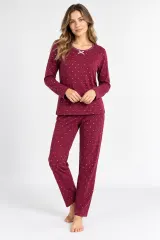 Pijama Damă Flausată pe Interior – Mov cu Inimioare