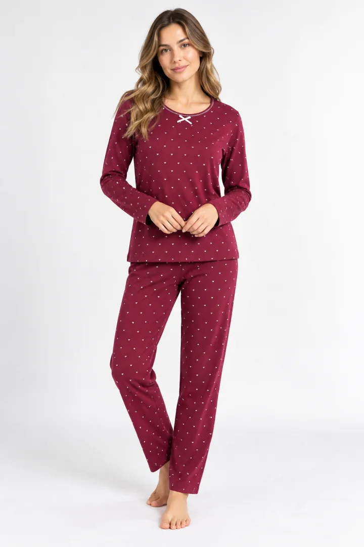 Pijama Damă Flausată pe Interior – Mov cu Inimioare