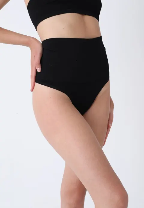 Corset modelator cu talie înaltă și chilot tanga – negru