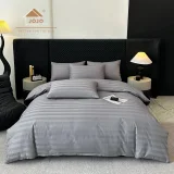 Lenjerie de Pat 100% Bumbac Damasc Deluxe, 6 Piese, Cearșaf cu Elastic 180x200 cm, Husă Pilotă 200x230 cm