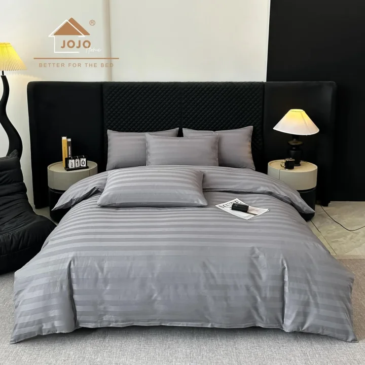 Lenjerie de Pat 100% Bumbac Damasc Deluxe, 6 Piese, Cearșaf cu Elastic 180x200 cm, Husă Pilotă 200x230 cm