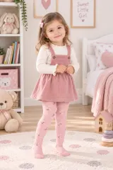 Dres copii din bumbac cu floricele – roz