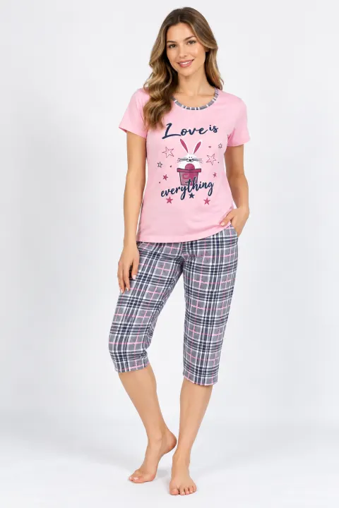Pijama dama, imprimeu ,,Love Is Everything'' roz deschis