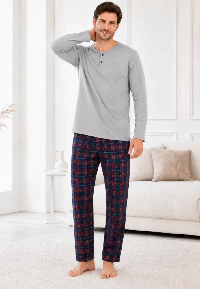 Pijama barbat gri cu carouri mici