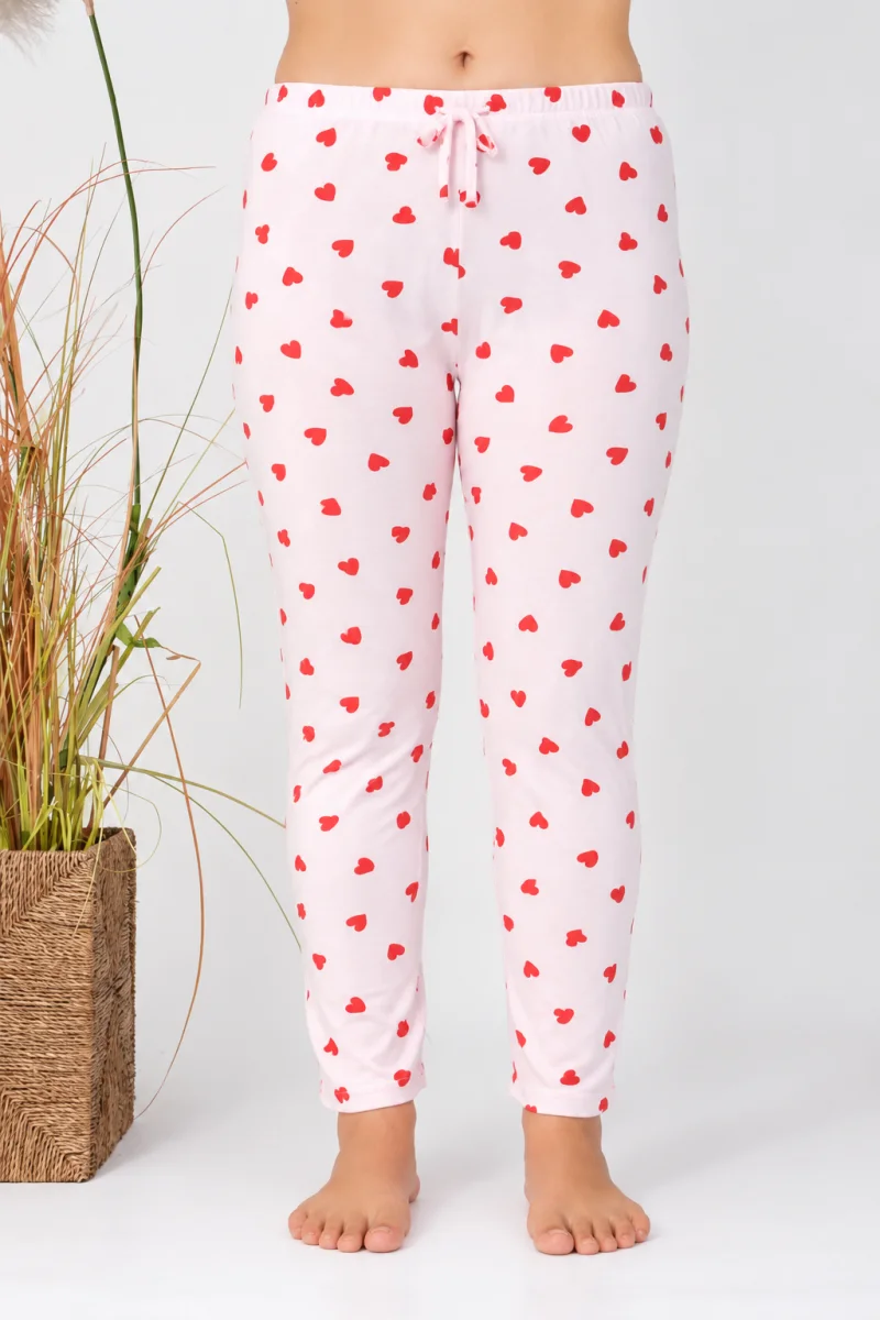 Pantaloni de pijama damă Big Size, roz cu inimioare roșii