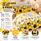 Set Lenjerie de Pat Dublu din Microfibră Premium, 6 Piese, Cearșaf 245x250 cm