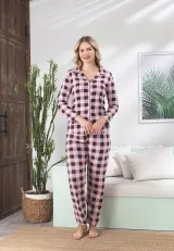 Pijama damă în carouri roz cu negru