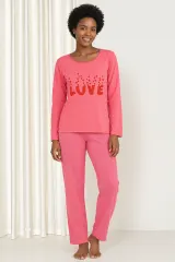 Pijama damă cu imprimeu ,,Love'', culoare roz