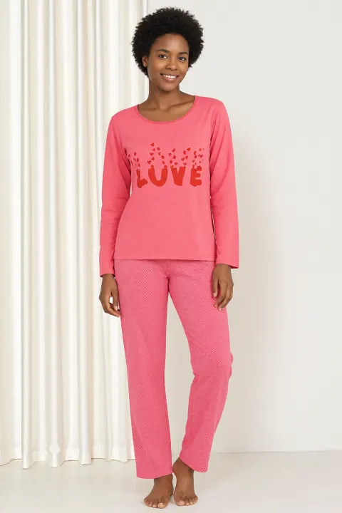 Pijama damă cu imprimeu ,,Love'', culoare roz