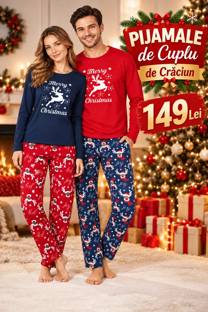 Pijama de Crăciun pentru Copii, Fete și Băieți, Bluză cu Mânecă Lungă și Pantaloni Lungi