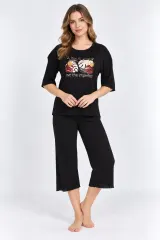 Pijama damă, culoare negru, imprimeu Imperfect