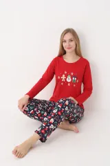 Pijama damă de Crăciun cu mânecă lungă și pantaloni lungi