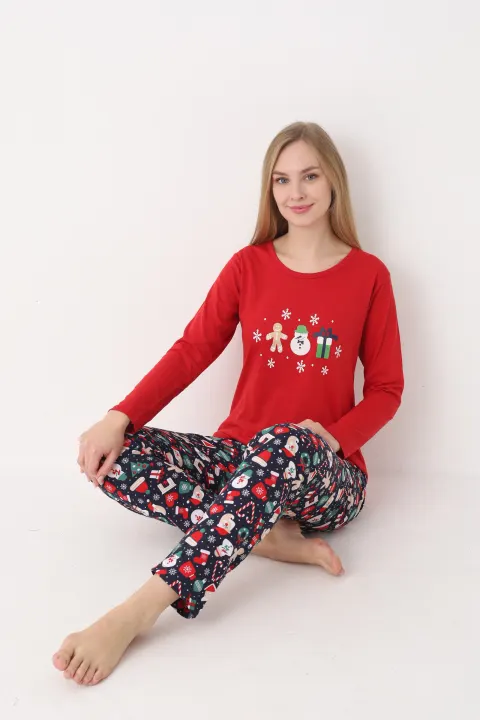 Pijama damă de Crăciun cu mânecă lungă și pantaloni lungi
