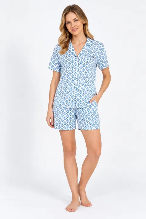 Pijama damă Pierre Cardin albastră din viscoză cu imprimeu floral