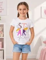 Tricou fetițe alb cu imprimeu colorat „STAR”