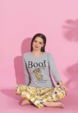 Pijama damă gri,  imprimeu „Boof”